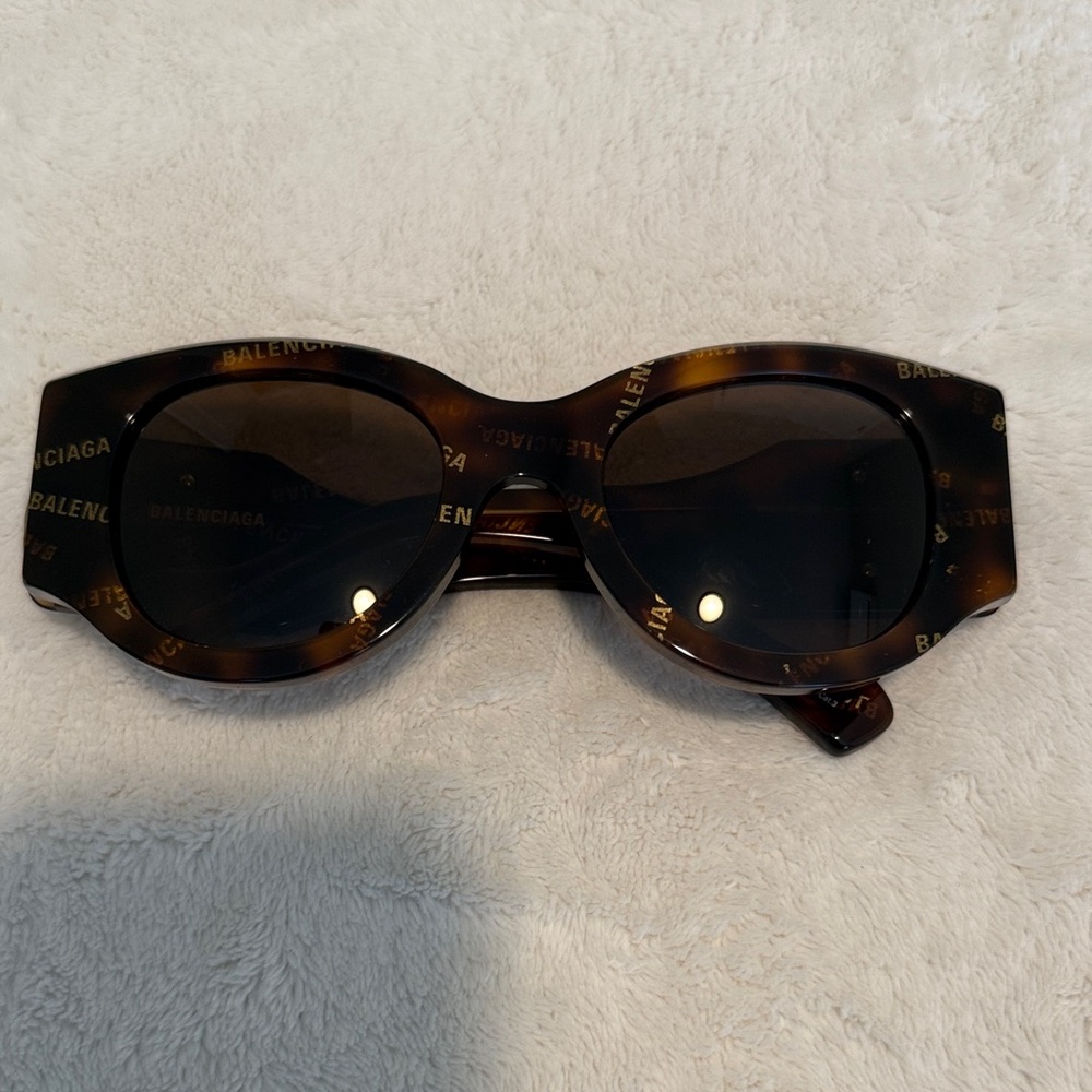 Balenciaga Tortoiseshell Logo Round-Edge Sunglasses - Dark Brown